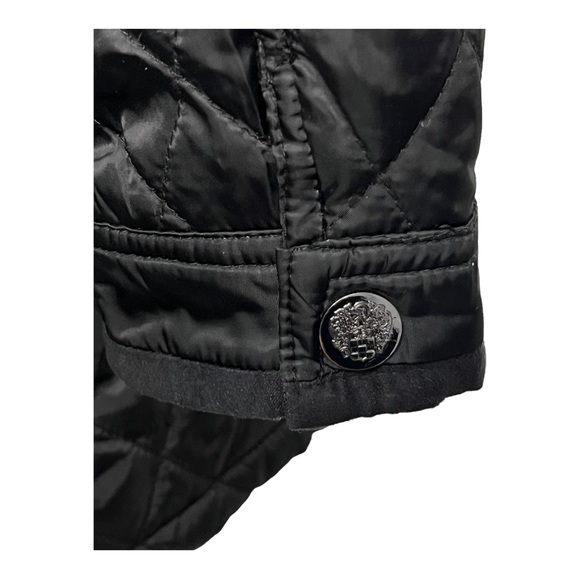Vince Camuto Women's Quilted Jacket Size Small Belted Black Faux Suede Trim - Picture 12 of 15